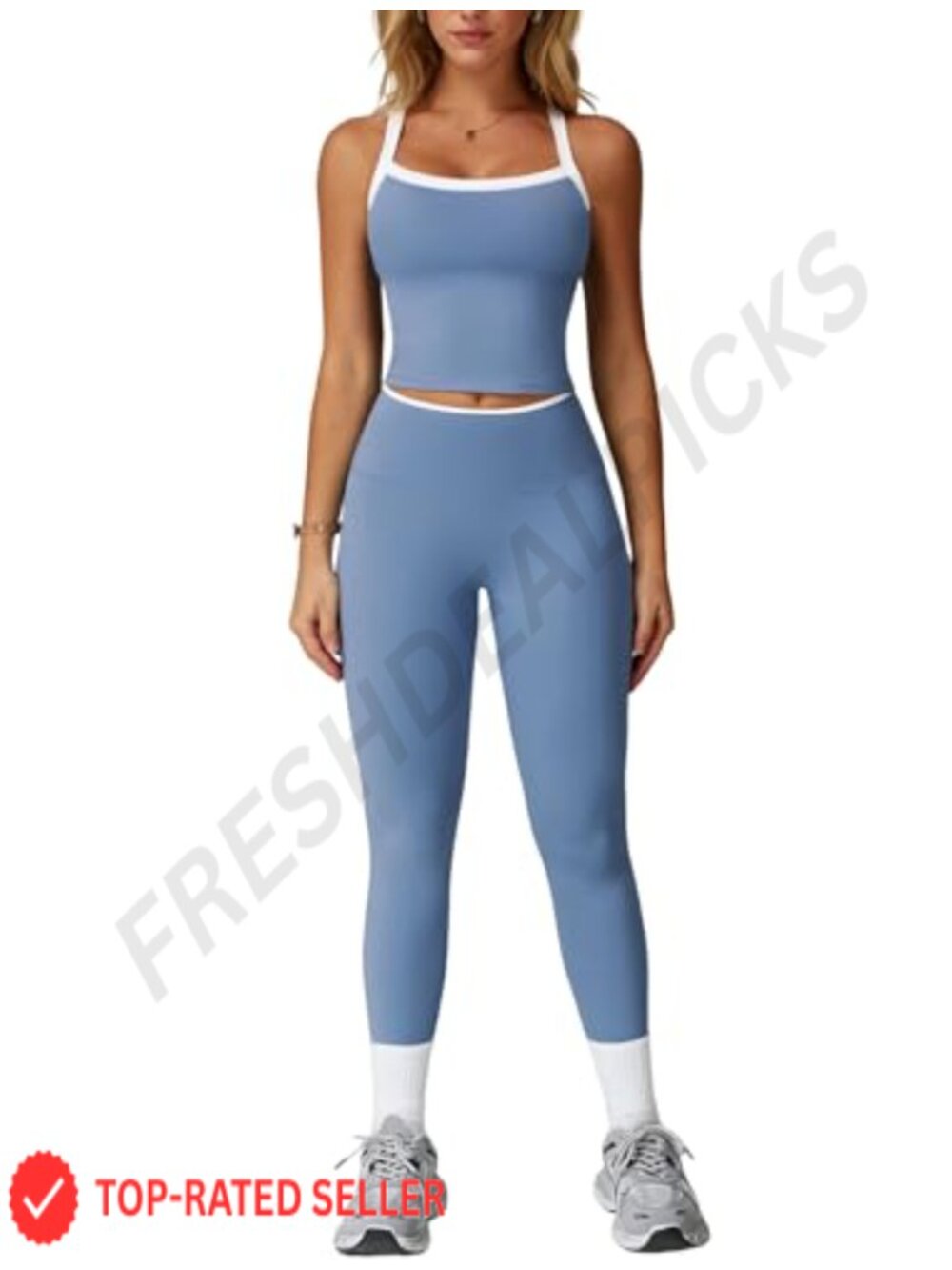 Women's Workout Set Cross Back Tank Top High Waist Leggings Gym Activewear